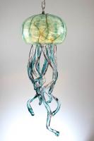 Opal Art Glass - Lamp - Jellyfish - Silver Green and White with Ruby Veins 